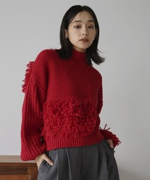 hellam（へラム）の「編地切り替えフリンジハイネックニット（ニット/セーター）」