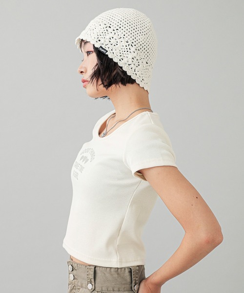 X-girl（エックスガール）の「CROCHET BEANIE（ニットキャップ/ビーニー・レディース・ブラック/ホワイト・ONE SIZE）」の10枚目の写真