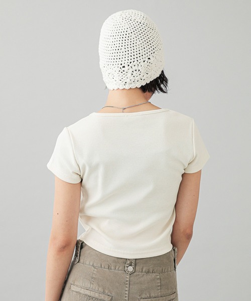 X-girl（エックスガール）の「CROCHET BEANIE（ニットキャップ/ビーニー・レディース・ブラック/ホワイト・ONE SIZE）」の12枚目の写真