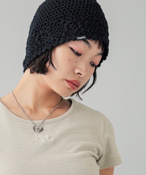 X-girl（エックスガール）の「CROCHET BEANIE（ニットキャップ/ビーニー・レディース・ブラック/ホワイト・ONE SIZE）」の17枚目の写真