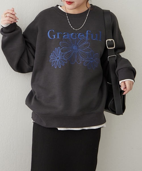 continuer de NICE CLAUP(コンティニューデナイスクラップ)の「裏起毛フラワー刺繍スウェット(スウェット・レディース・スミクロ/オートミール/ブラウン・FREE)」の20枚目の写真