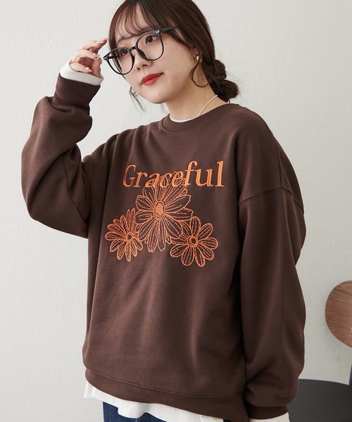 continuer de NICE CLAUP(コンティニューデナイスクラップ)の「裏起毛フラワー刺繍スウェット(スウェット・レディース・スミクロ/オートミール/ブラウン・FREE)」の12枚目の写真