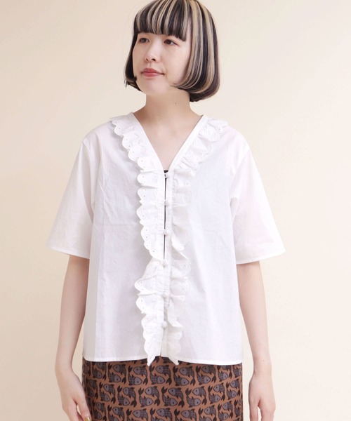 didizizi（ディディジジ）の「ネコカットワークレースフリルBL（シャツ/ブラウス・レディース・チェック/ホワイト/ブラック・FREE）」の12枚目の写真