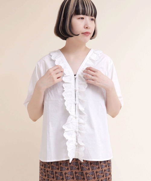 didizizi（ディディジジ）の「ネコカットワークレースフリルBL（シャツ/ブラウス・レディース・チェック/ホワイト/ブラック・FREE）」の13枚目の写真