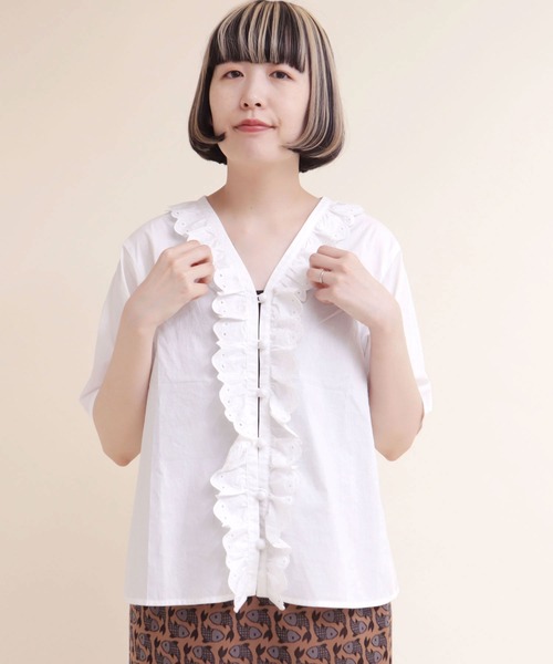 didizizi（ディディジジ）の「ネコカットワークレースフリルBL（シャツ/ブラウス・レディース・チェック/ホワイト/ブラック・FREE）」の14枚目の写真