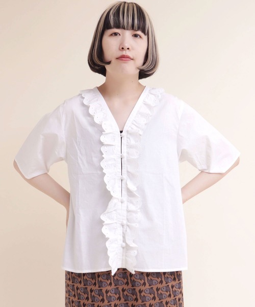 didizizi（ディディジジ）の「ネコカットワークレースフリルBL（シャツ/ブラウス・レディース・チェック/ホワイト/ブラック・FREE）」の15枚目の写真