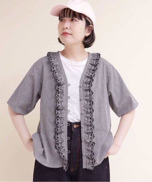 didizizi（ディディジジ）の「ネコカットワークレースフリルBL（シャツ/ブラウス・レディース・チェック/ホワイト/ブラック・FREE）」の9枚目の写真