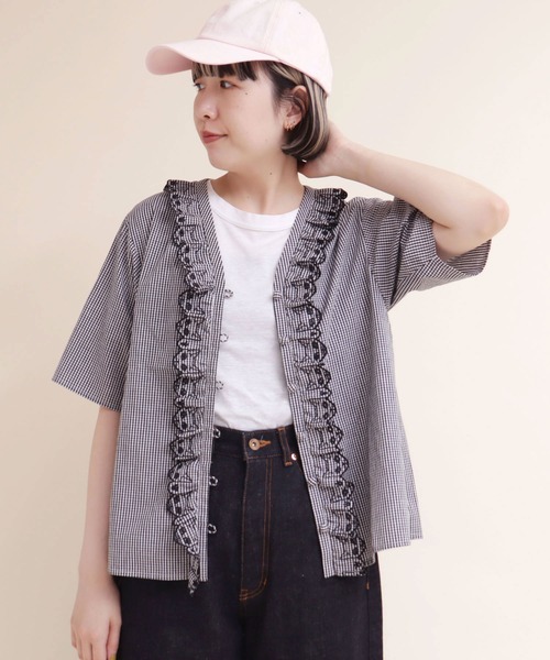 didizizi（ディディジジ）の「ネコカットワークレースフリルBL（シャツ/ブラウス・レディース・チェック/ホワイト/ブラック・FREE）」の10枚目の写真