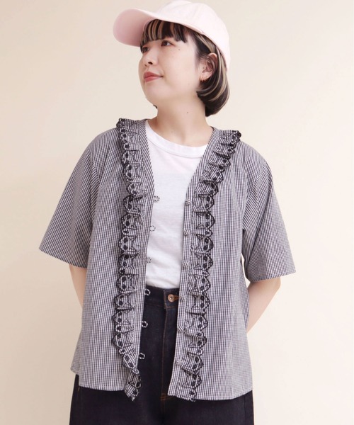 didizizi（ディディジジ）の「ネコカットワークレースフリルBL（シャツ/ブラウス・レディース・チェック/ホワイト/ブラック・FREE）」の8枚目の写真