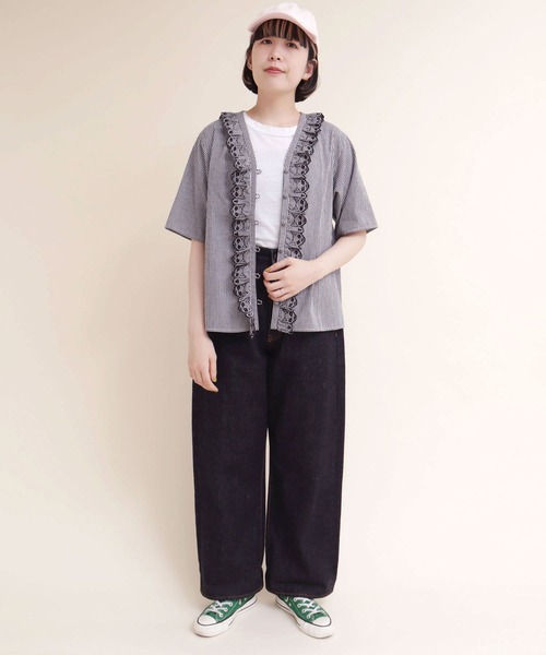 didizizi（ディディジジ）の「ネコカットワークレースフリルBL（シャツ/ブラウス・レディース・チェック/ホワイト/ブラック・FREE）」の21枚目の写真