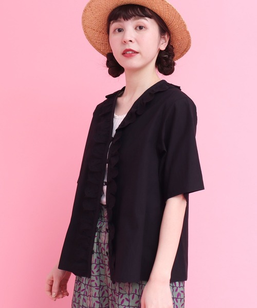 didizizi（ディディジジ）の「ネコカットワークレースフリルBL（シャツ/ブラウス・レディース・チェック/ホワイト/ブラック・FREE）」の4枚目の写真