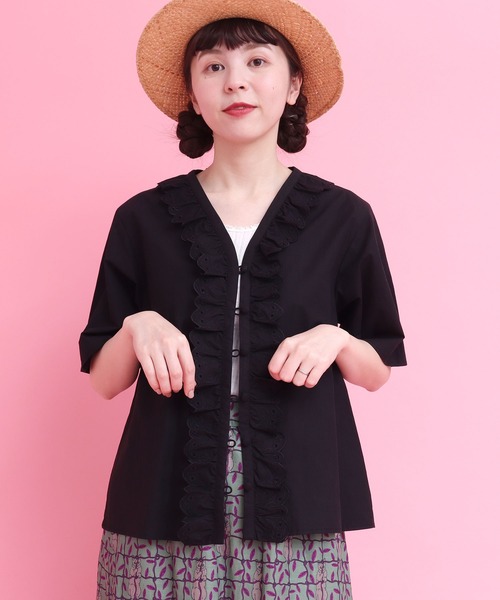 didizizi（ディディジジ）の「ネコカットワークレースフリルBL（シャツ/ブラウス・レディース・チェック/ホワイト/ブラック・FREE）」の5枚目の写真