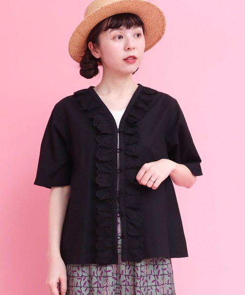 didizizi（ディディジジ）の「ネコカットワークレースフリルBL（シャツ/ブラウス・レディース・チェック/ホワイト/ブラック・FREE）」の6枚目の写真