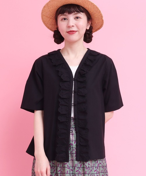 didizizi（ディディジジ）の「ネコカットワークレースフリルBL（シャツ/ブラウス・レディース・チェック/ホワイト/ブラック・FREE）」の19枚目の写真