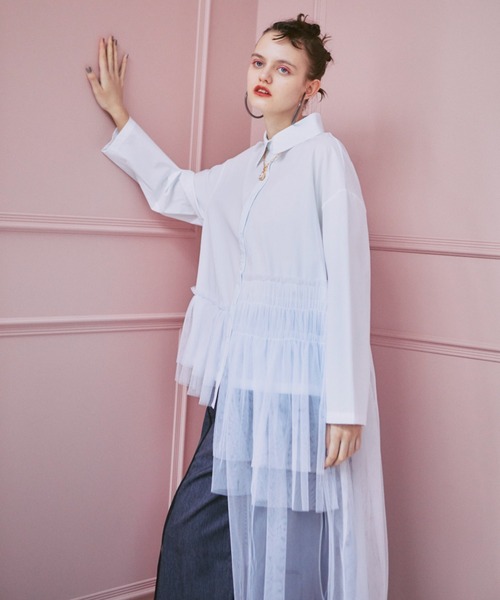 manana suerte（マニャーナスエルテ）の「アシンメトリーチュールレースシャツ（シャツ/ブラウス・レディース・ホワイト/ブラック・FREE）」の10枚目の写真