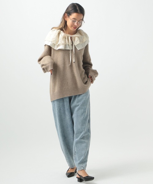 BAYFLOW（ベイフロー）の「[軽くあたたかな着心地]ジーロンラムVネックプルオーバー（ニット/セーター・レディース・ベージュ/チャコール・FREE）」の13枚目の写真