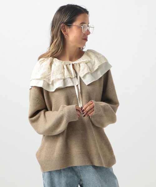 BAYFLOW（ベイフロー）の「[軽くあたたかな着心地]ジーロンラムVネックプルオーバー（ニット/セーター・レディース・ベージュ/チャコール・FREE）」の14枚目の写真