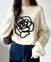 バラ相良刺繍ビッグニットプルオーバー