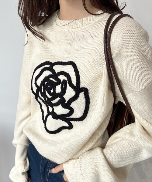 Futier land(フューティアランド)の「バラ相良刺繍ビッグニットプルオーバー(ニット/セーター・レディース・アイボリー/ブラック・FREE)」の21枚目の写真