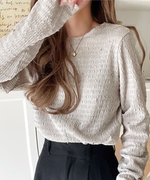 classicalelf | 程よい甘さが可愛い。ビジュードットが煌めくシャーリング風長袖トップス(Tシャツ/カットソー)
