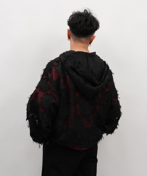 Aphlotus(アプロタス)の「フリンジジャガード レースアップ シアー プルパーカー(パーカー・メンズ・ブラック/アイボリー・SMALL/MEDIUM/LARGE)」の19枚目の写真