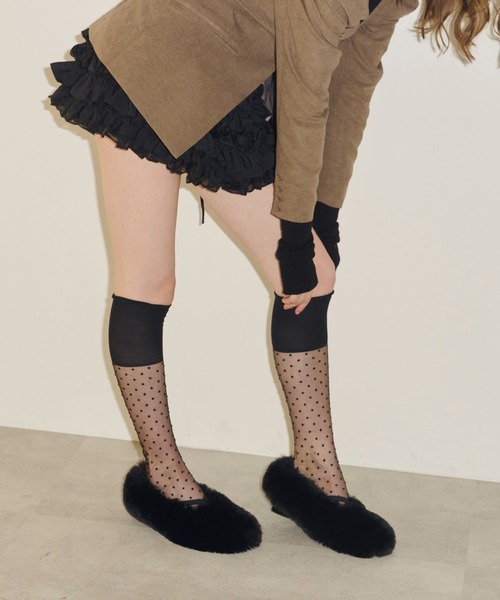 J1U by LA BELLE ETUDE（ジユウバイラベルエチュード）の「シアードットハイソックス（ソックス/靴下・レディース・ホワイト/ライトパープル/ブラック・FREE）」の4枚目の写真