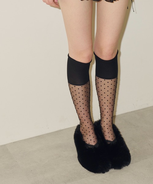 J1U by LA BELLE ETUDE（ジユウバイラベルエチュード）の「シアードットハイソックス（ソックス/靴下・レディース・ホワイト/ライトパープル/ブラック・FREE）」の5枚目の写真