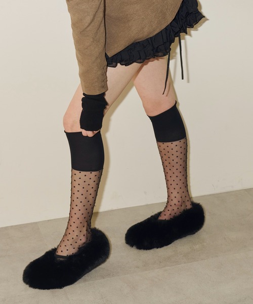 J1U by LA BELLE ETUDE（ジユウバイラベルエチュード）の「シアードットハイソックス（ソックス/靴下・レディース・ホワイト/ライトパープル/ブラック・FREE）」の8枚目の写真