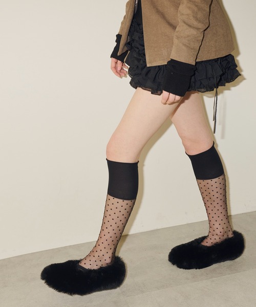 J1U by LA BELLE ETUDE（ジユウバイラベルエチュード）の「シアードットハイソックス（ソックス/靴下・レディース・ホワイト/ライトパープル/ブラック・FREE）」の9枚目の写真