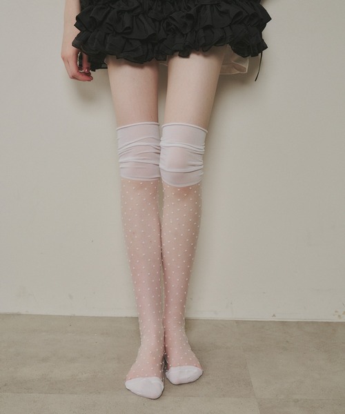 J1U by LA BELLE ETUDE（ジユウバイラベルエチュード）の「シアードットハイソックス（ソックス/靴下・レディース・ホワイト/ライトパープル/ブラック・FREE）」の21枚目の写真