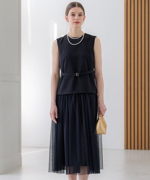APPLAUDIR】クリアジョーゼット ドットチュールコンビ ドレス（ドレス