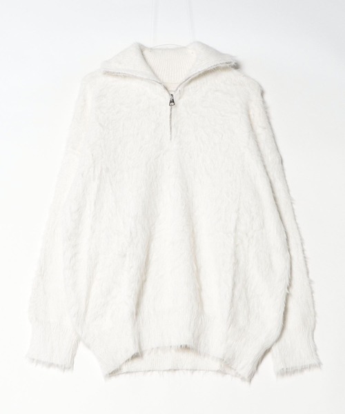 Clum(クルム)の「half zip mohair like over size knit / ハーフジップモヘアライクオーバーサイズニット(スウェット・レディース・ピンク/ホワイト/ブラック・SMALL/MEDIUM)」の1枚目の写真