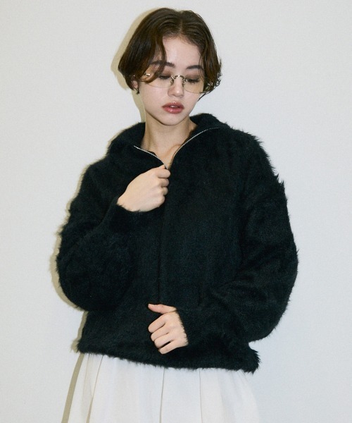 Clum(クルム)の「half zip mohair like over size knit / ハーフジップモヘアライクオーバーサイズニット(スウェット・レディース・ピンク/ホワイト/ブラック・SMALL/MEDIUM)」の4枚目の写真