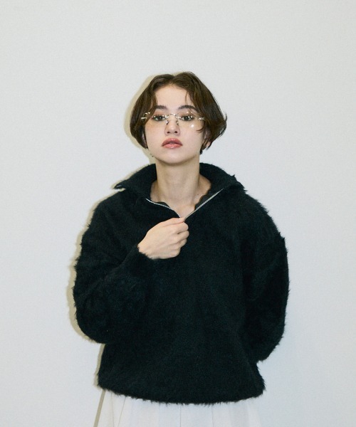 Clum(クルム)の「half zip mohair like over size knit / ハーフジップモヘアライクオーバーサイズニット(スウェット・レディース・ピンク/ホワイト/ブラック・SMALL/MEDIUM)」の6枚目の写真