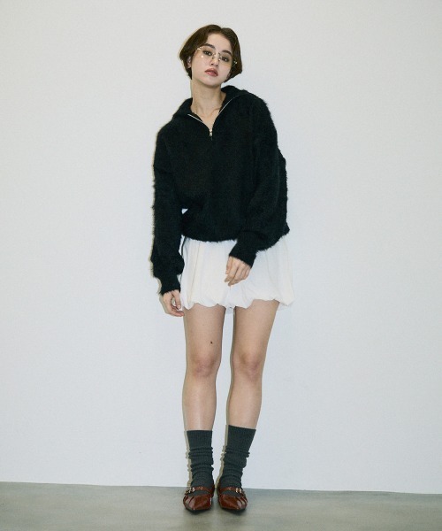 Clum(クルム)の「half zip mohair like over size knit / ハーフジップモヘアライクオーバーサイズニット(スウェット・レディース・ピンク/ホワイト/ブラック・SMALL/MEDIUM)」の9枚目の写真
