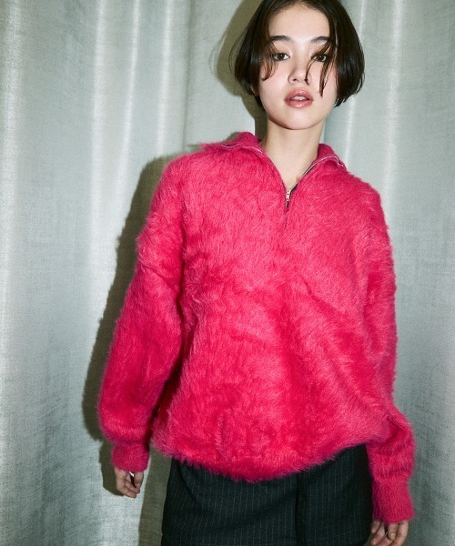 Clum(クルム)の「half zip mohair like over size knit / ハーフジップモヘアライクオーバーサイズニット(スウェット・レディース・ピンク/ホワイト/ブラック・SMALL/MEDIUM)」の13枚目の写真