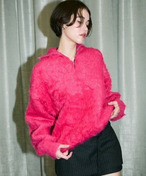 Clum(クルム)の「half zip mohair like over size knit / ハーフジップモヘアライクオーバーサイズニット(スウェット・レディース・ピンク/ホワイト/ブラック・SMALL/MEDIUM)」の14枚目の写真