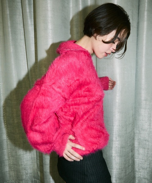 Clum(クルム)の「half zip mohair like over size knit / ハーフジップモヘアライクオーバーサイズニット(スウェット・レディース・ピンク/ホワイト/ブラック・SMALL/MEDIUM)」の16枚目の写真