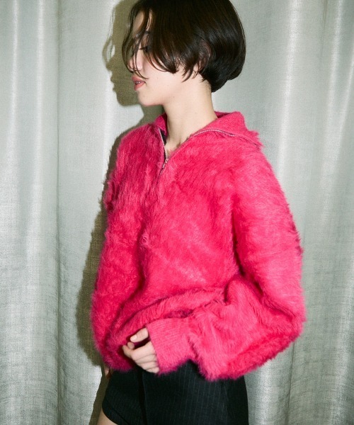Clum(クルム)の「half zip mohair like over size knit / ハーフジップモヘアライクオーバーサイズニット(スウェット・レディース・ピンク/ホワイト/ブラック・SMALL/MEDIUM)」の15枚目の写真