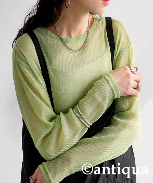 antiqua（アンティカ）の「シアーグリッタートップス（Tシャツ/カットソー・レディース・ライトグレー/グリーン系その他/ベージュ・R/P）」の3枚目の写真