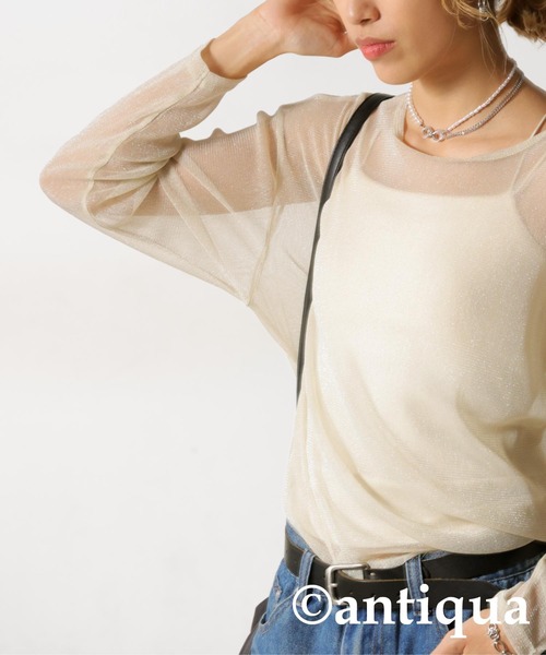 antiqua（アンティカ）の「シアーグリッタートップス（Tシャツ/カットソー・レディース・ライトグレー/グリーン系その他/ベージュ・R/P）」の4枚目の写真