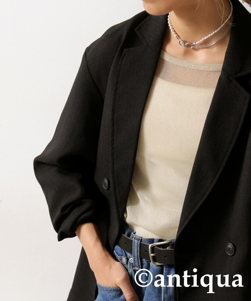 antiqua（アンティカ）の「シアーグリッタートップス（Tシャツ/カットソー・レディース・ライトグレー/グリーン系その他/ベージュ・R/P）」の6枚目の写真