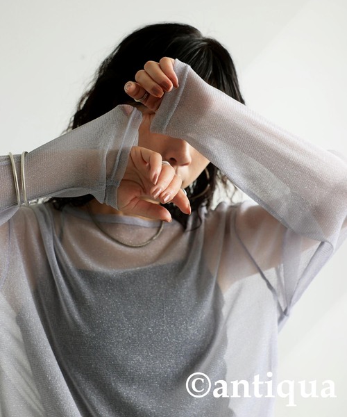 antiqua（アンティカ）の「シアーグリッタートップス（Tシャツ/カットソー・レディース・ライトグレー/グリーン系その他/ベージュ・R/P）」の22枚目の写真