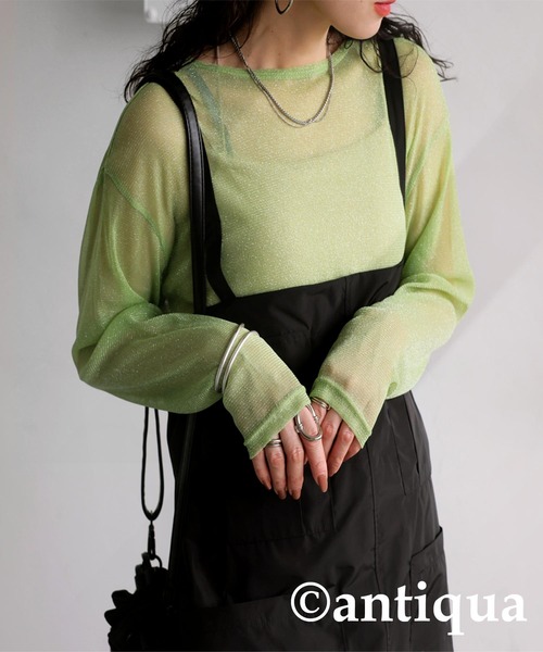 antiqua（アンティカ）の「シアーグリッタートップス（Tシャツ/カットソー・レディース・ライトグレー/グリーン系その他/ベージュ・R/P）」の7枚目の写真