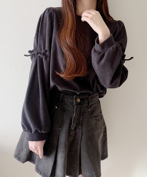 Nana(ナナ)の「コーデュロイリボントップス(Tシャツ/カットソー・レディース・ベージュ/チャコールグレー・FREE)」の10枚目の写真