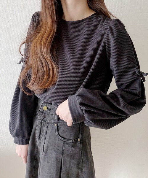Nana(ナナ)の「コーデュロイリボントップス(Tシャツ/カットソー・レディース・ベージュ/チャコールグレー・FREE)」の11枚目の写真