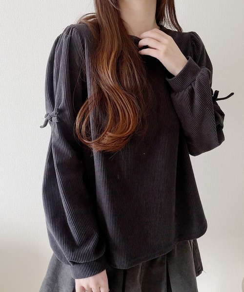 Nana(ナナ)の「コーデュロイリボントップス(Tシャツ/カットソー・レディース・ベージュ/チャコールグレー・FREE)」の12枚目の写真