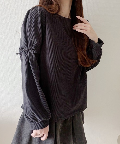 Nana(ナナ)の「コーデュロイリボントップス(Tシャツ/カットソー・レディース・ベージュ/チャコールグレー・FREE)」の14枚目の写真