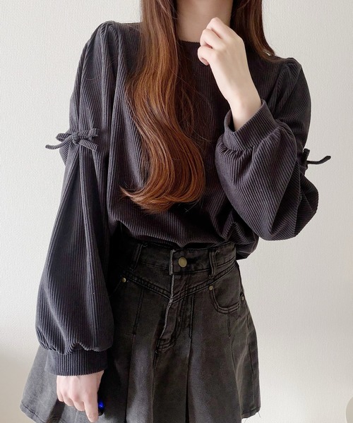 Nana(ナナ)の「コーデュロイリボントップス(Tシャツ/カットソー・レディース・ベージュ/チャコールグレー・FREE)」の15枚目の写真