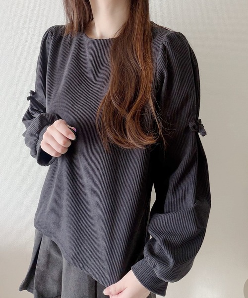 Nana(ナナ)の「コーデュロイリボントップス(Tシャツ/カットソー・レディース・ベージュ/チャコールグレー・FREE)」の16枚目の写真